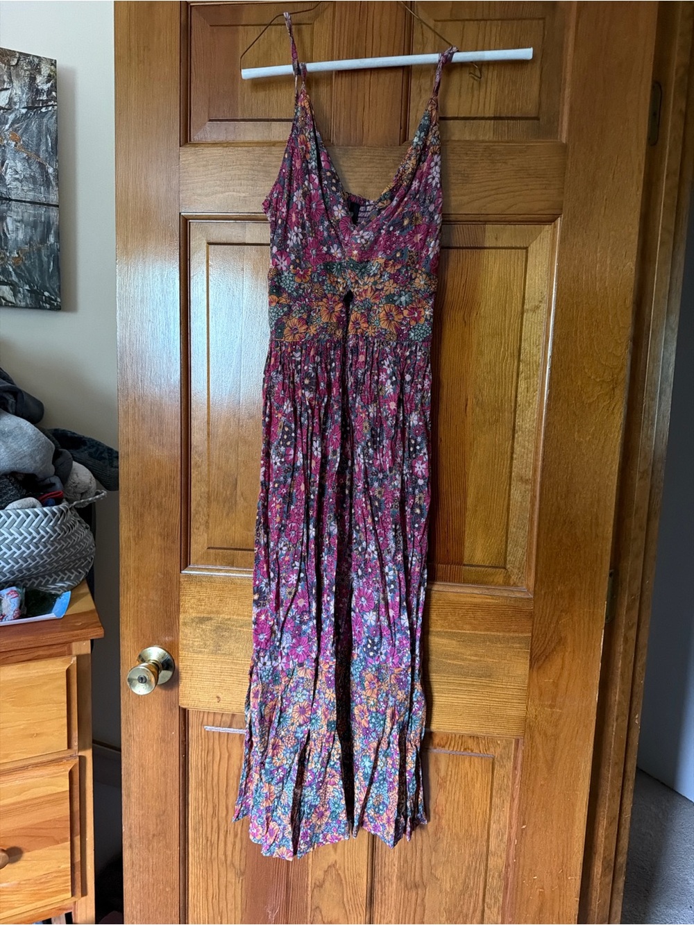 Angie Wine Floral Maxi Dress with Multi-Color Accents